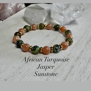 Sunstone & African Turquoise Jasper Gemstone Stretch Bracelet